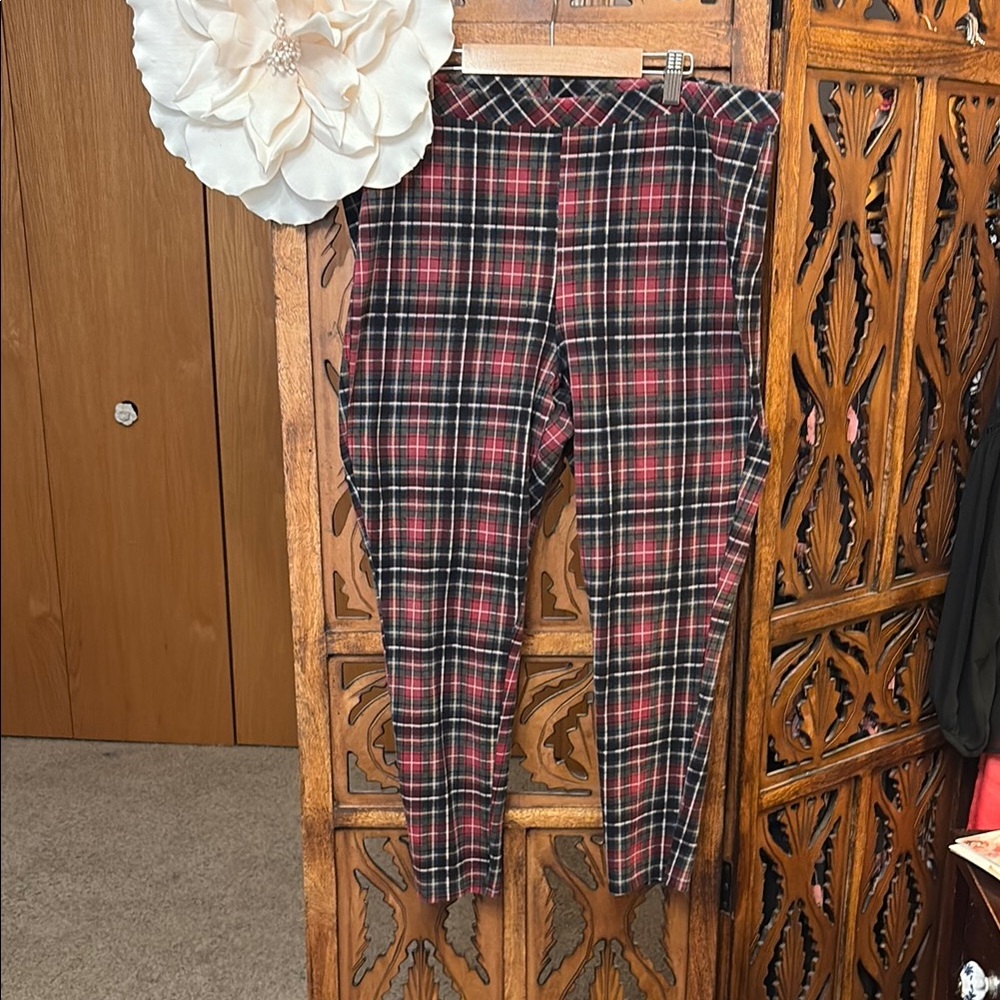 Red and Navy Plaid Leggings